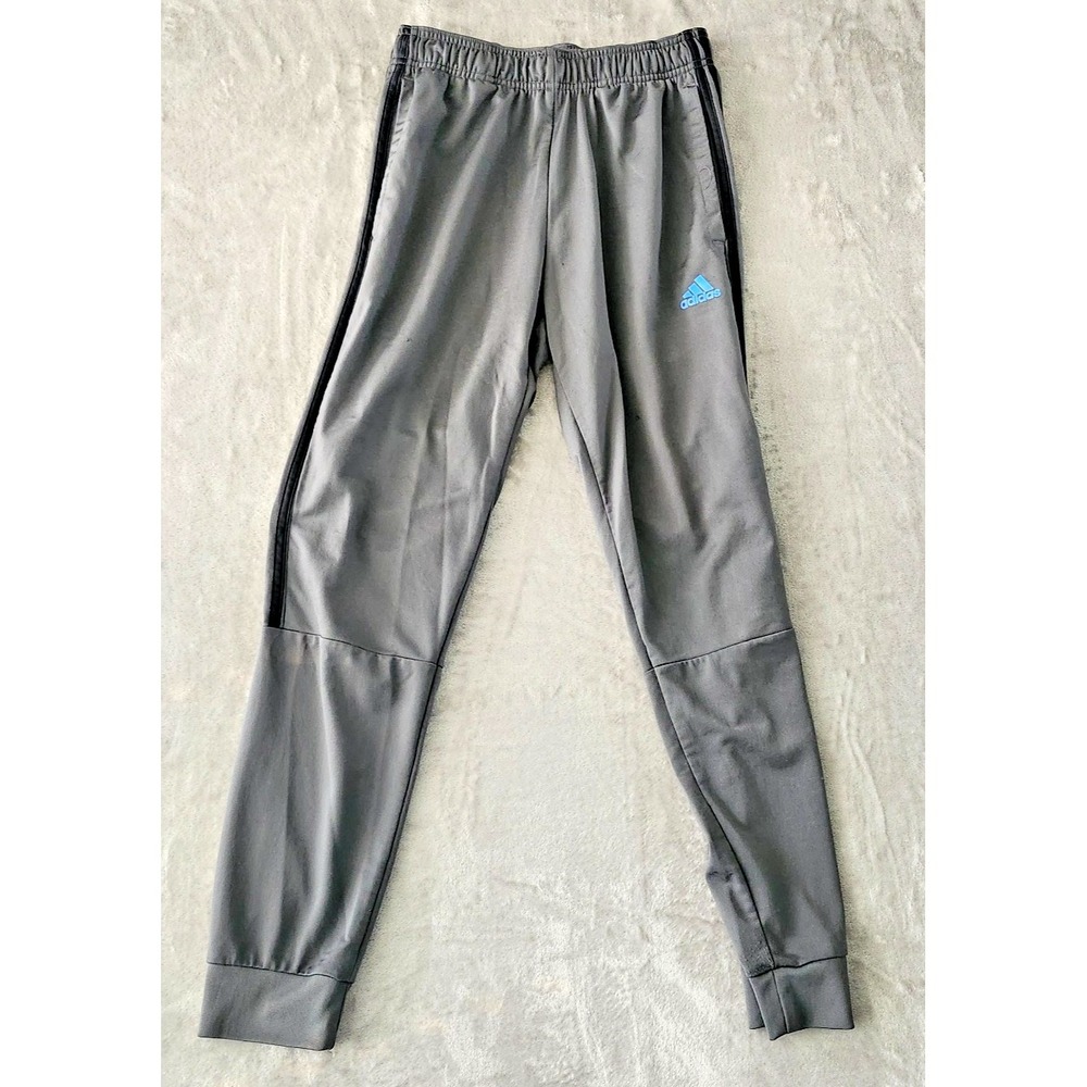 Adidas Track Pants Mens‎ Small Gray Blue Accent Spellout 3 Stripes